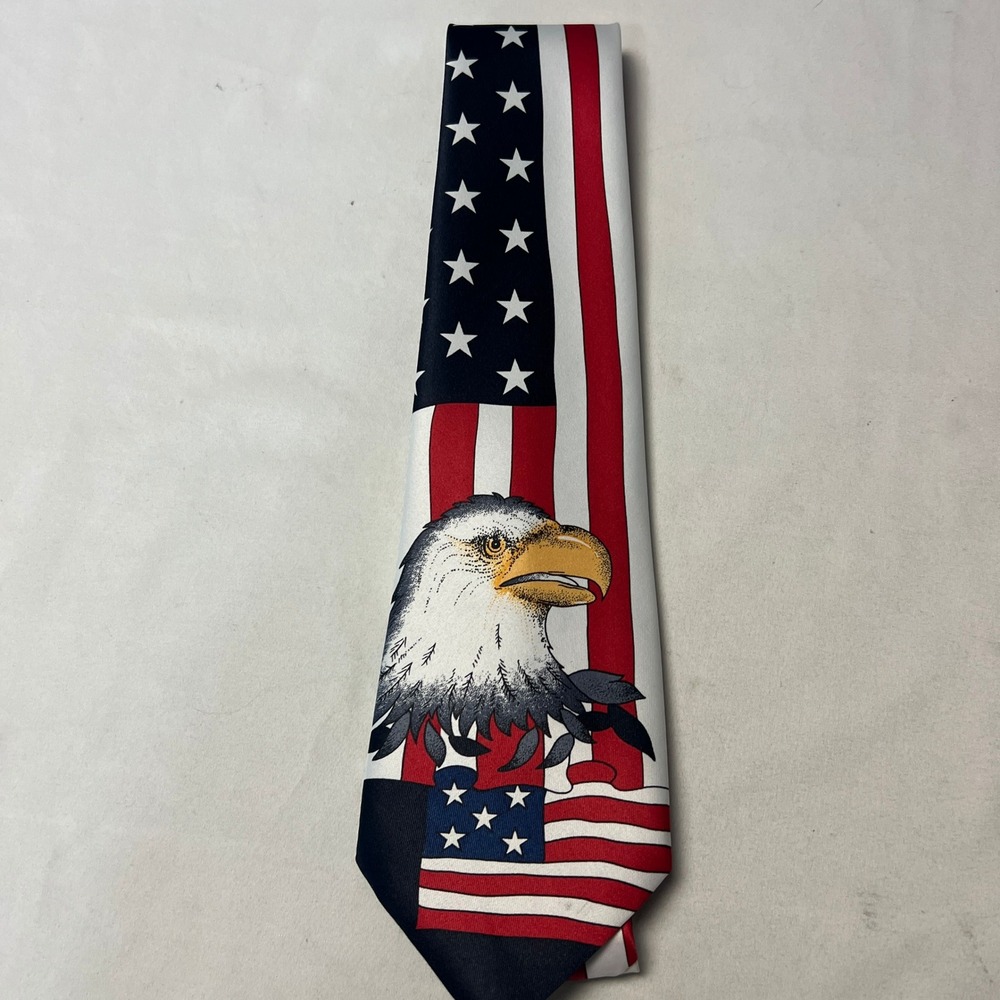 Rene Chagal‎ Italian Design Tie American Flag Bald Eagle Patriotic USA All Over